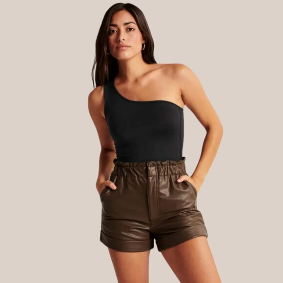 Abercrombie & Fitch Pants - Abercrombie & Fitch Vegan Leather High Waist Paperbag Shorts Minimalist Neutral
